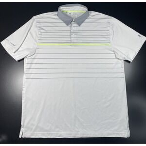 UA Under Armour Heatgear ColdBlack Polo Mens XL - White Striped Golf Shirt